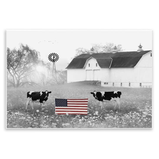 Stupell Industries Americana Barn Country Cows Flag Wall Plaque Art